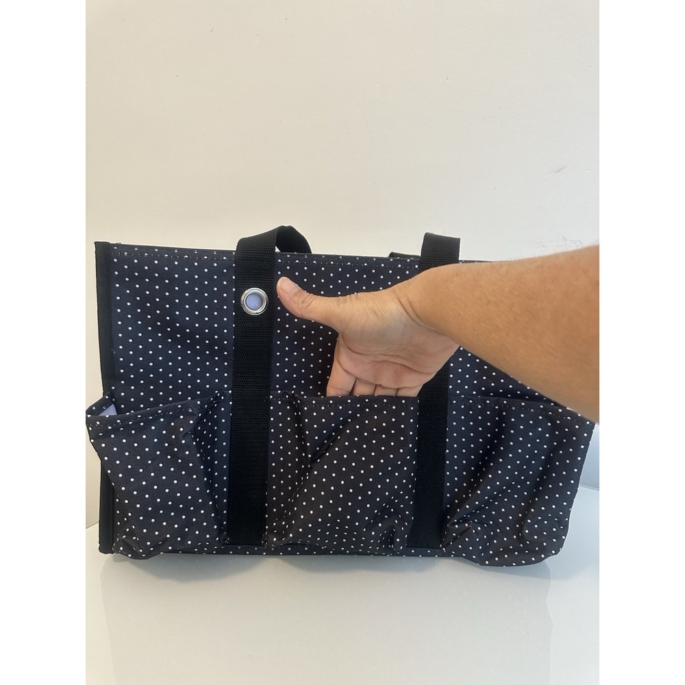 Thirty-One Gifts Black Polka Dot Utility Tote Bag Zipper Closure - Picture 9 of 16